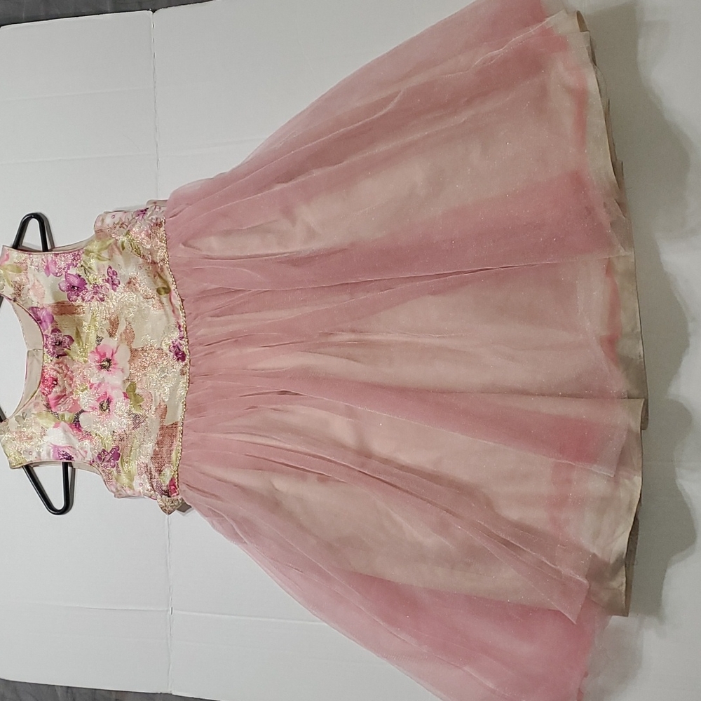 Laura Ashley Girls Size 12 Pink Floral Brocade and Pink Shimmer Tulle Dress